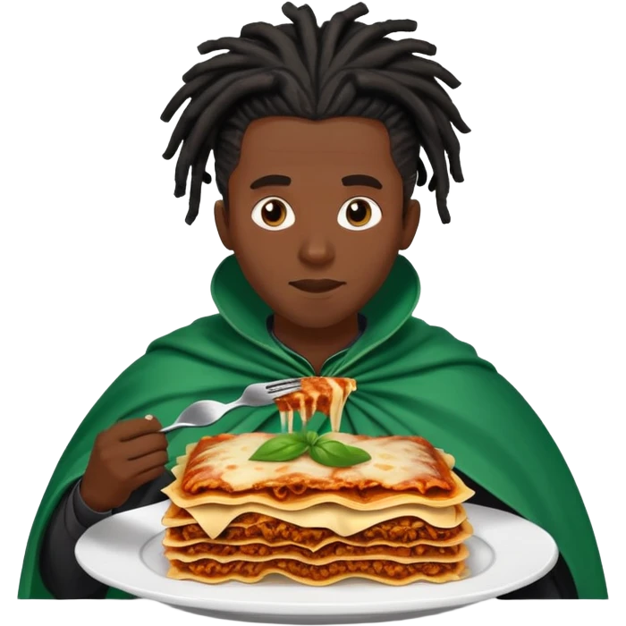  High fade black Dreadlocks and nigerian cape eating lasagna  emoji