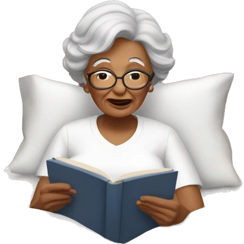 grandma in white top reading in bed emoji
