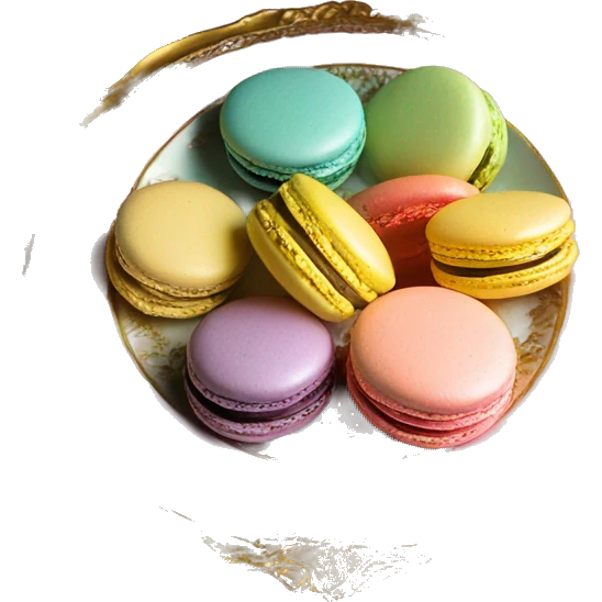 pastel macarons on vintage rococo golden plate emoji