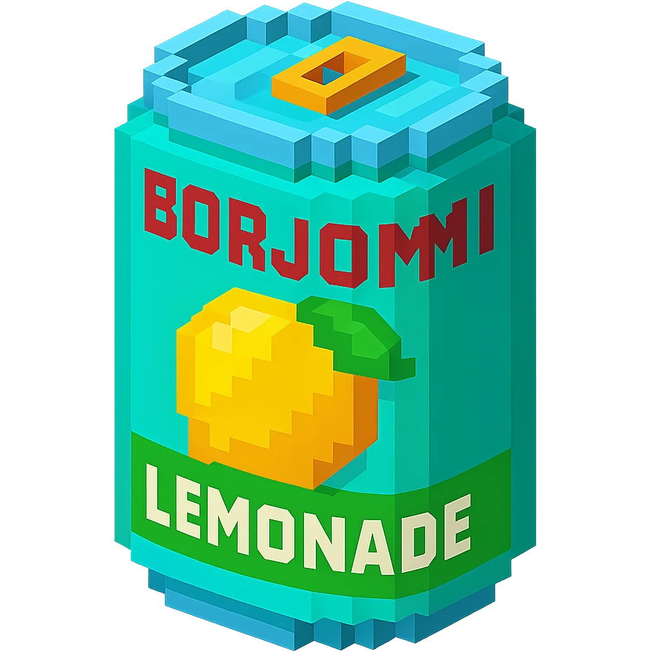 Borjomi lemonade can with a retro design, inspired by vintage soda cans emoji