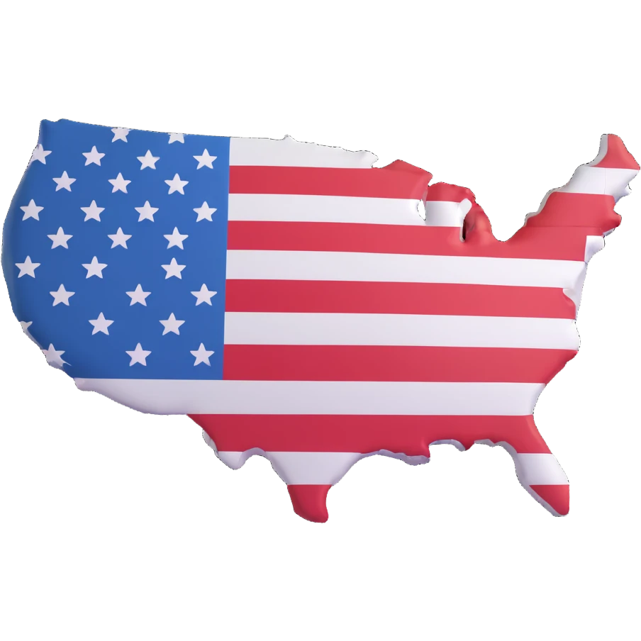 3D illustration of the shape of the United States covered with the United States flag, vivid and clear flag colors emoji