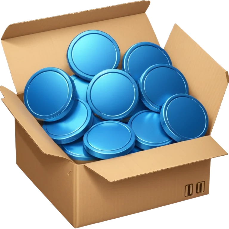 blue coins in a cardboard package emoji