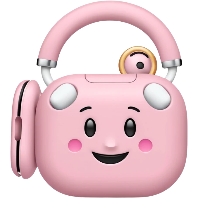 Create a pink happy circle emoji who listens to music on AirPods Max  emoji