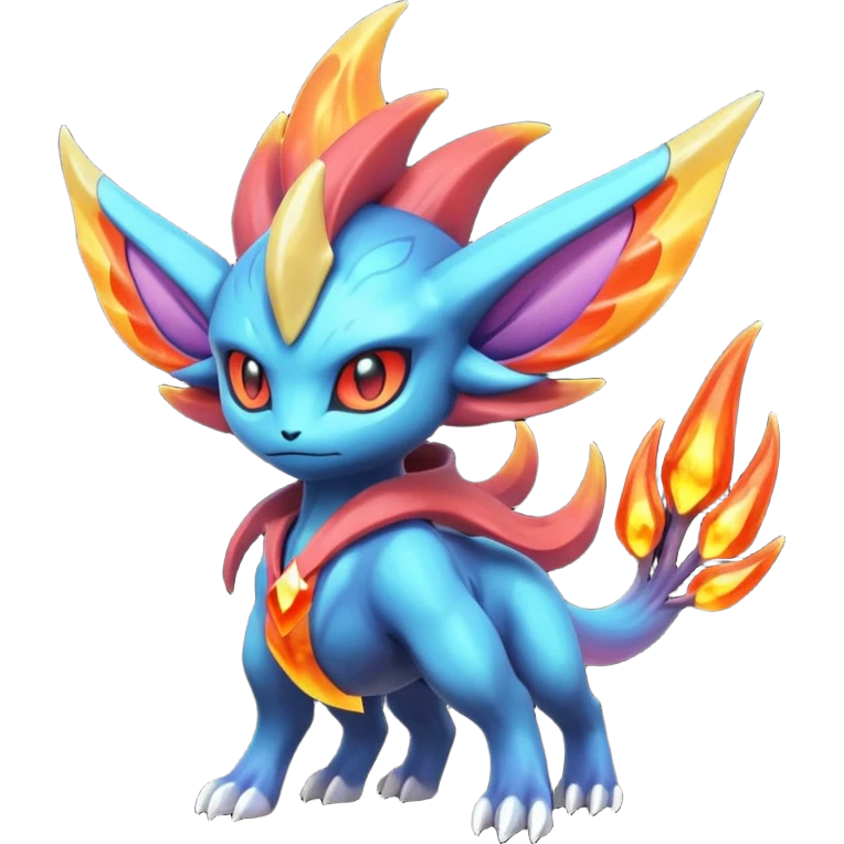Futuristic volcanic elemental badass cool tough evil Suicune-Bayleaf-Celebi-Pokémon-Fakémon-hybrid-creature emoji