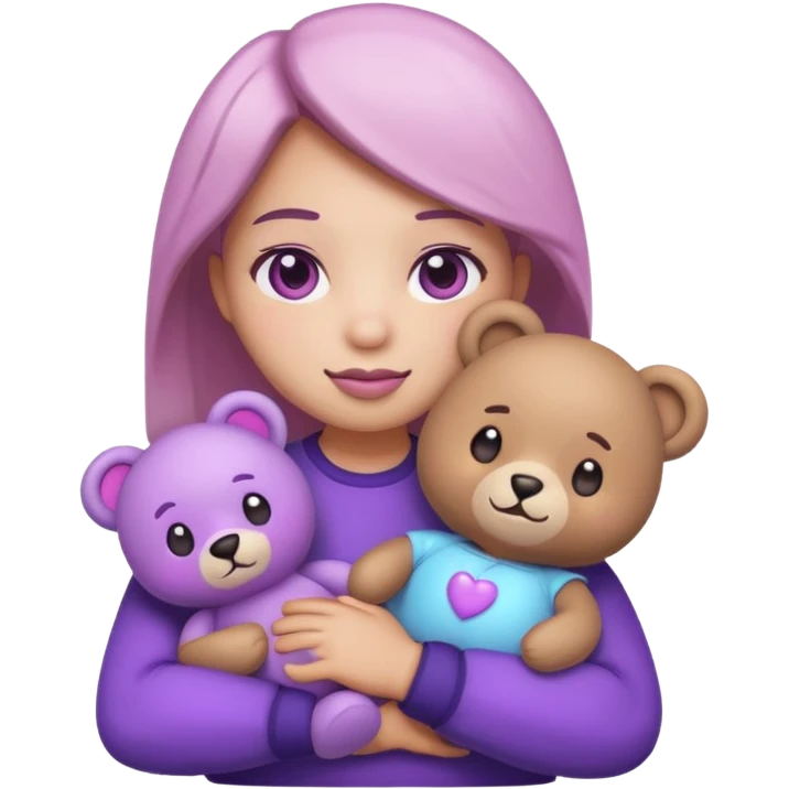 blushing emoji holding bear plushie but it’s purple tinted emoji