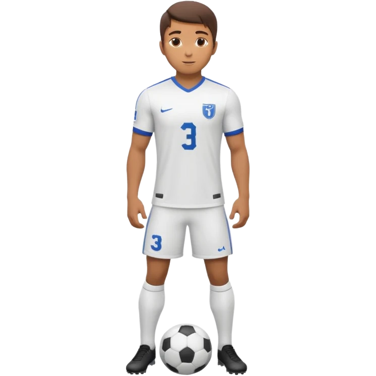Apple emoji style 23 year old soccer player standing confident pose, white jersey #3, ultra detailed 3D emoji