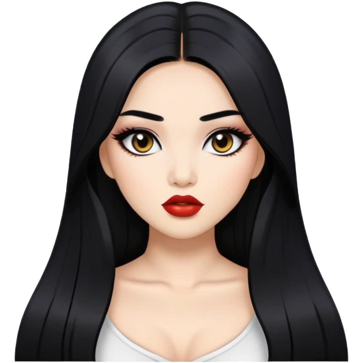 baddie with Asian and Latina features, long straight black hair, glamour makeup, white skin emoji
