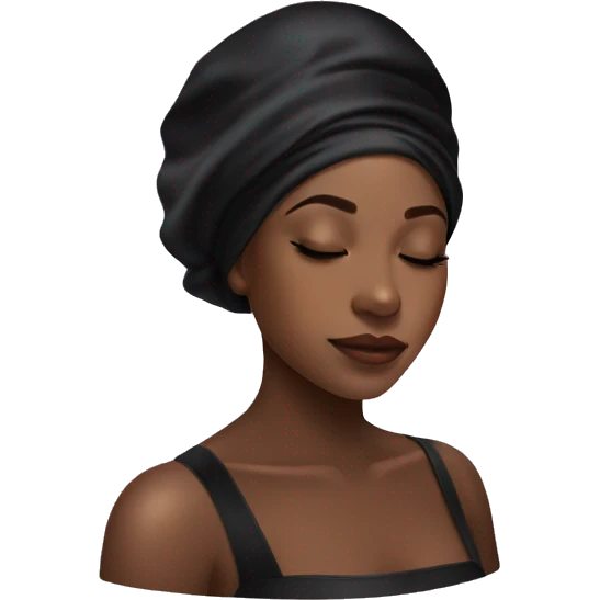 black girl wearing a black satin hair bonnet sleeping emoji