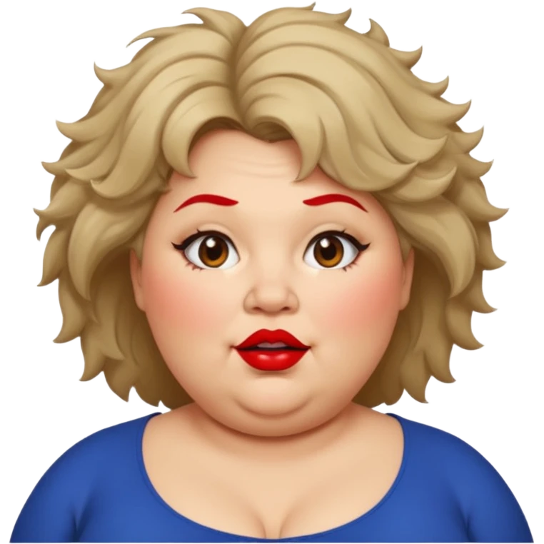 fat lady with double chin and messy hair remove the lipstick on chin and add red lipstick emoji