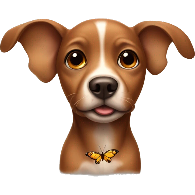 a brown baby dog with a butterfly on his nose emoji