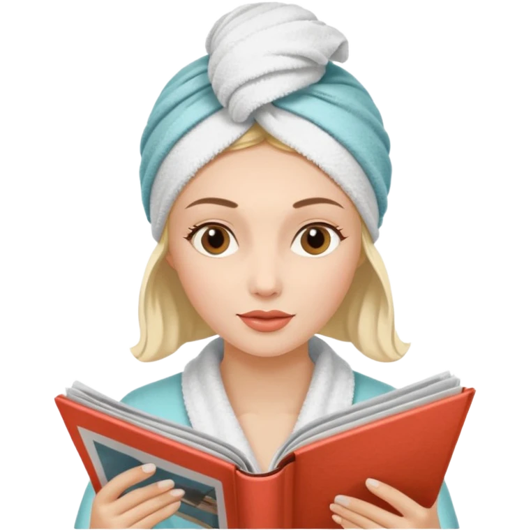 mujer en la peluquería con toalla en la cabeza y leyendo una revista, estilo vintage emoji