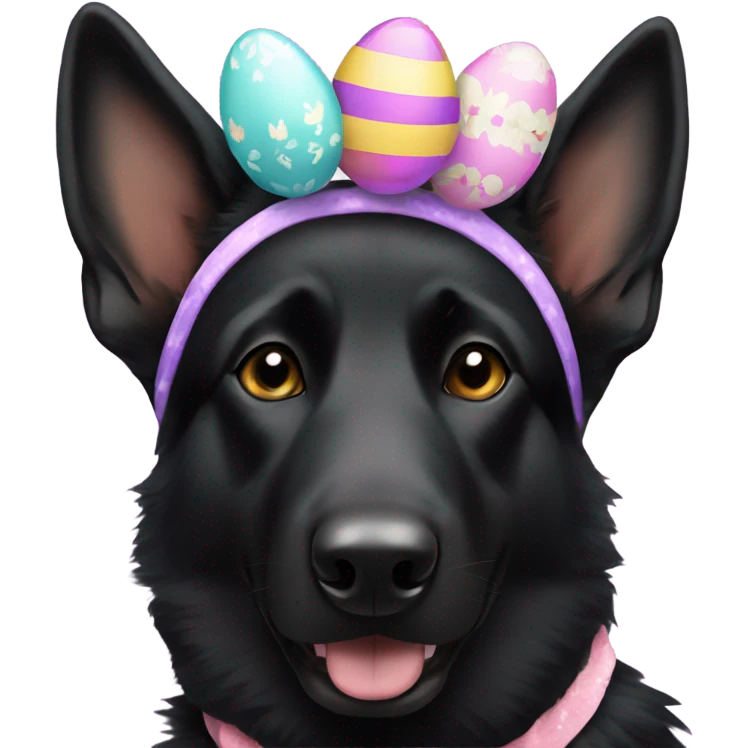 All black German shepherd with Easter headband emoji