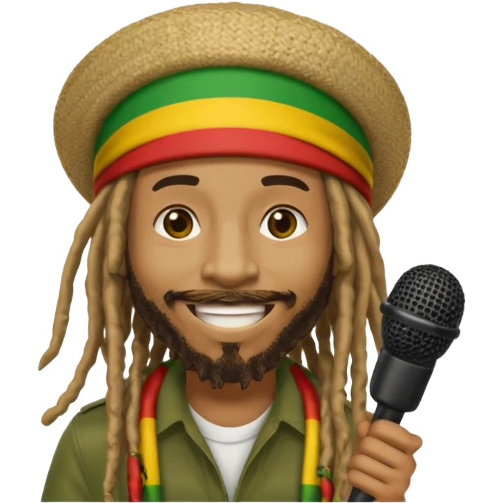 Emoji sticker of reggae artist Anthony B 🧔🏾‍♂️ with dreadlocks, Rasta hat 🟥🟨🟩, smiling and holding a mic 🎤. Text says 'Big Up Anthony B!' in bold reggae font 💥🔥✊🏾 emoji