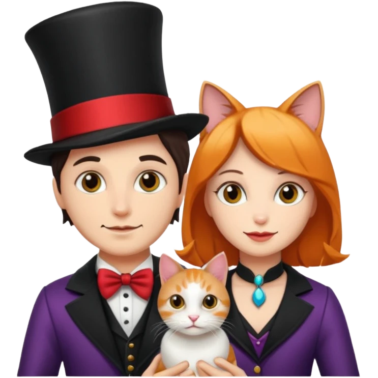 magician couple and their pet cat emoji