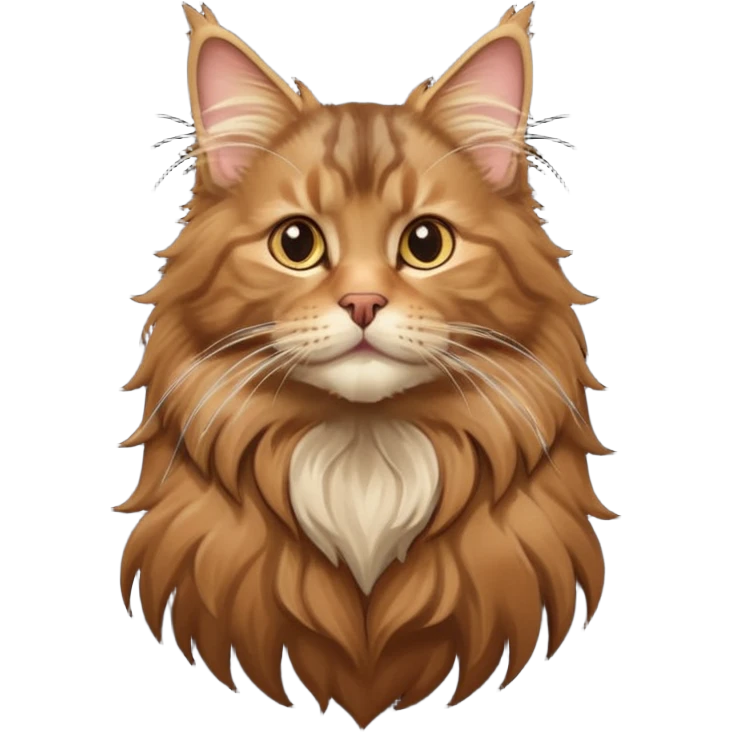 A high-resolution photo-realistic digital illustration of a brown maine coon cat, chest upward emoji
