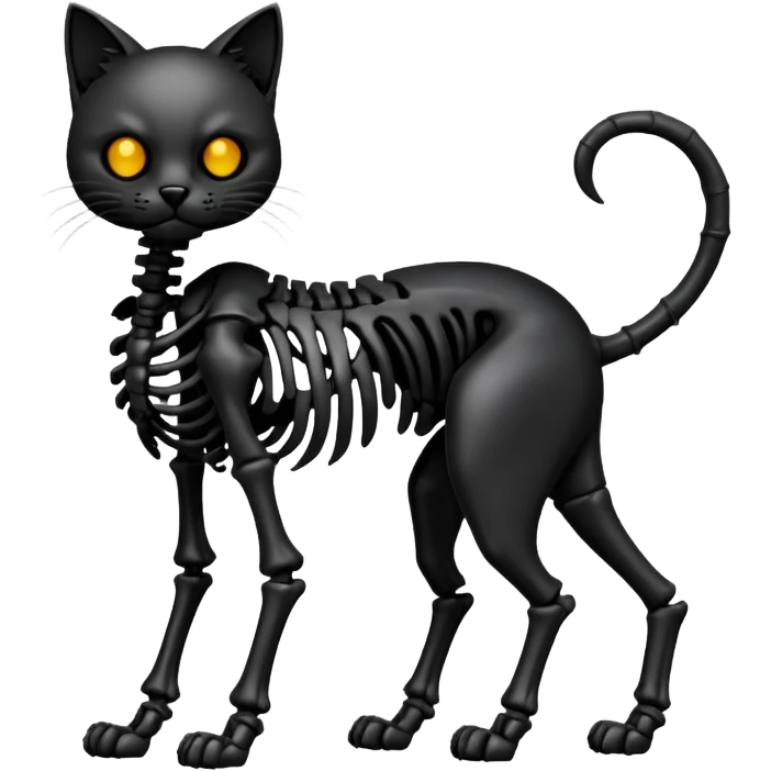 Shiny edgy gothic evil dark Cat skeleton (full body) emoji