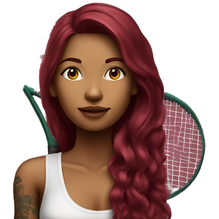 Beautiful tattooed  burgundy long haired woman playing tennis emoji