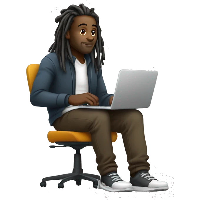 Black-guy-with-dreads-wearing-trackstuit-sitting-down-on-chair facing-foward-focused-on-laptop-computer- emoji