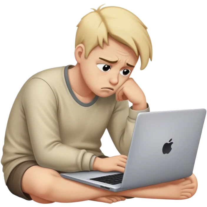 Create an emoji of a tired person sitting at a laptop, looking exhausted and frustrated. They have slouched posture, representing overwork and burnout. emoji