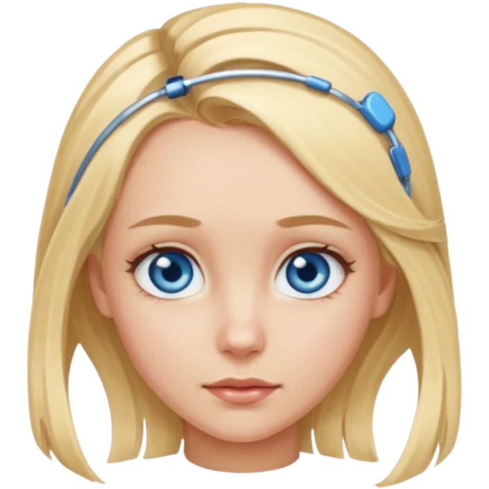blonde girl, blue eyes with clips in hair and the forehead as big as megamind emoji