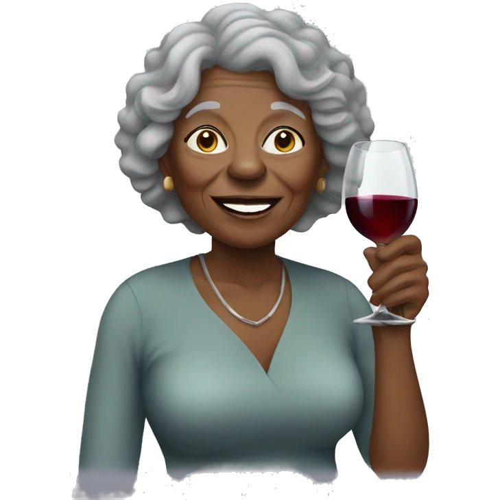 Elderly black woman with gray curly hair drinking wine emoji