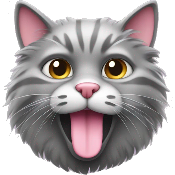 Fluffy gray cat with pink nose emoji