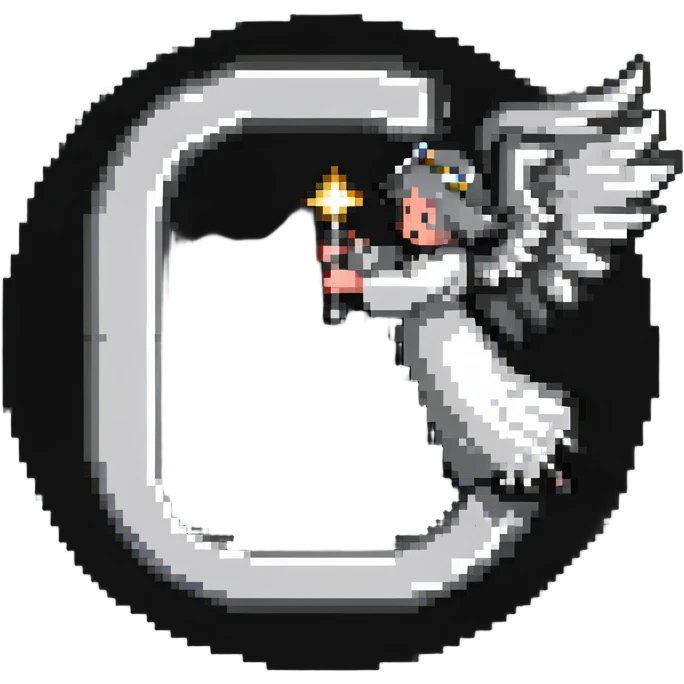 Letter C in multiple shades of gray from light to dark, 50 shades of gray C, with angel halo emoji