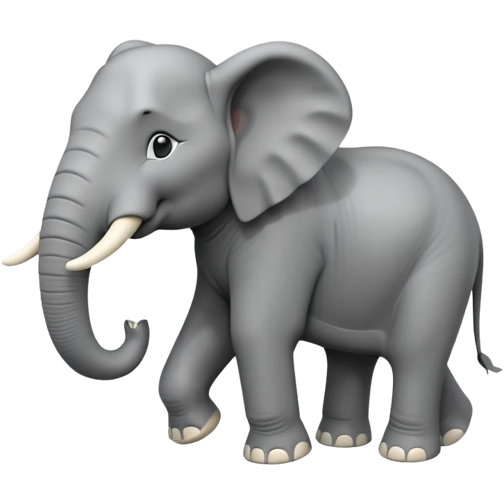 A giant 3D cartoon elephant in side view, thick gray skin, large tusks, dust around its feet, strong sunlight and shadows, realistic and powerful Memoji-style. emoji