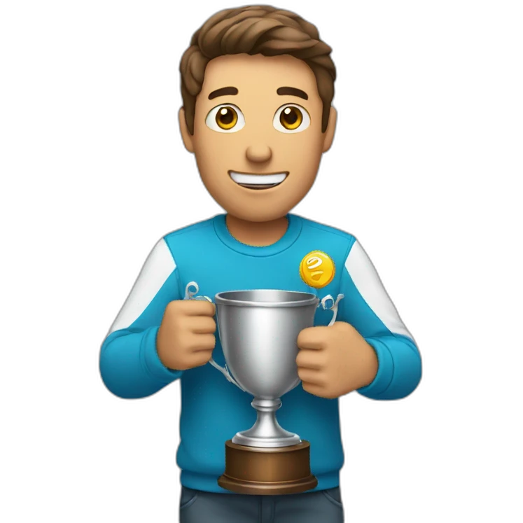 man holding prize cup emoji