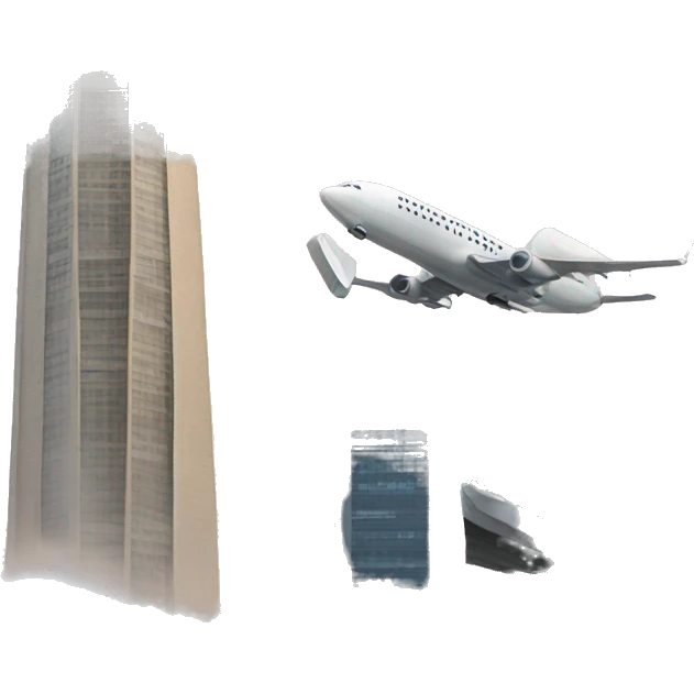 an airplane and two towers emoji