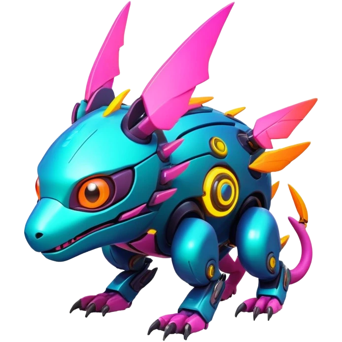 Tropical futuristic lush warm-colored modern colorful neon-colored cyber-Fakémon-Digimon-Trico-creature emoji