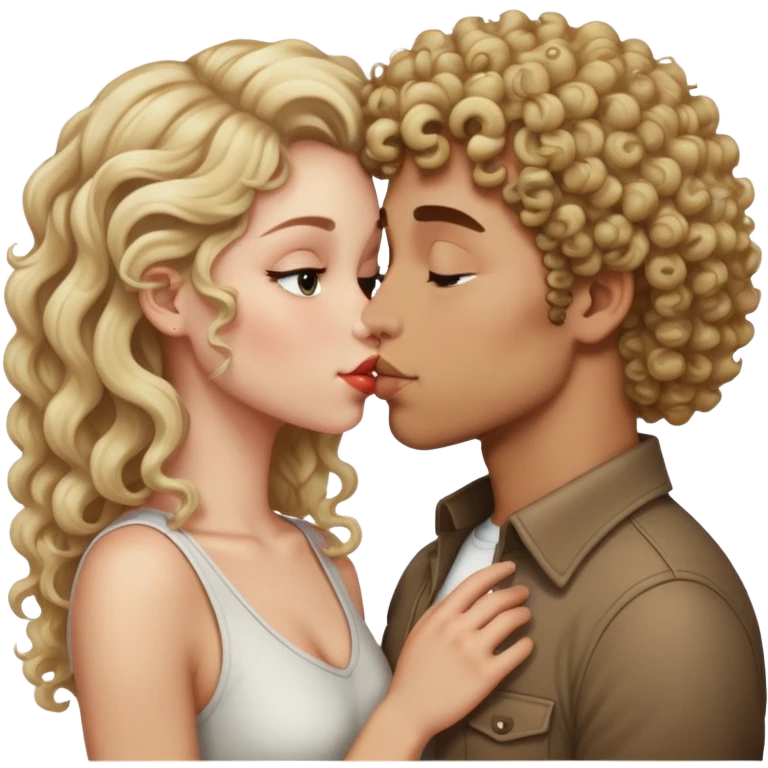 Light skinnee curly hair man kissing  white girl with dirty blonde hair  emoji