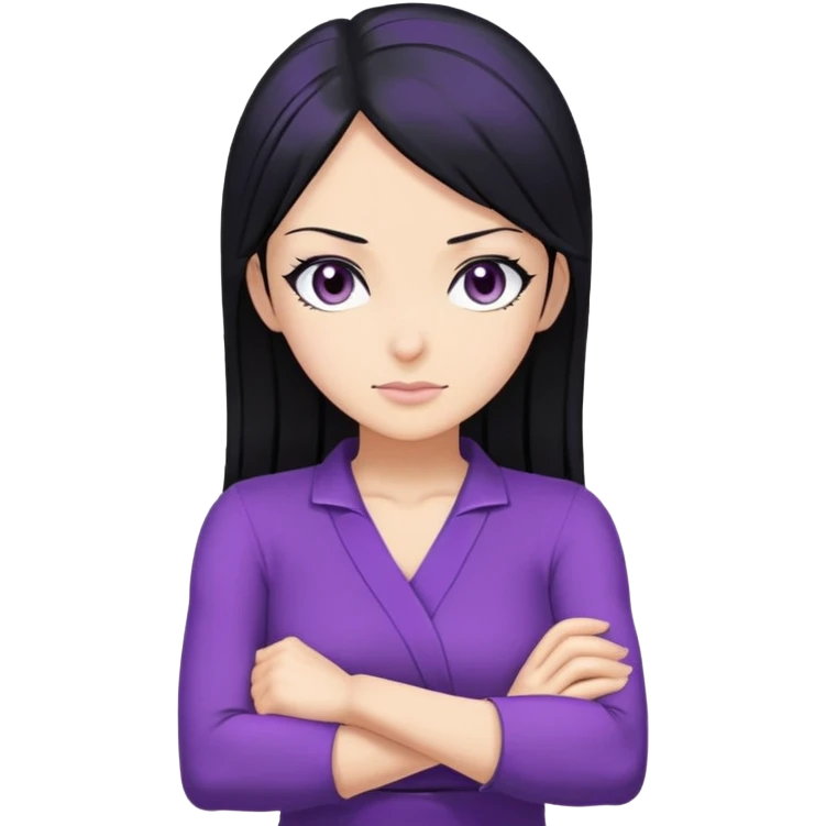 Nico Robin with black hair, purple outfit, arms crossed emoji