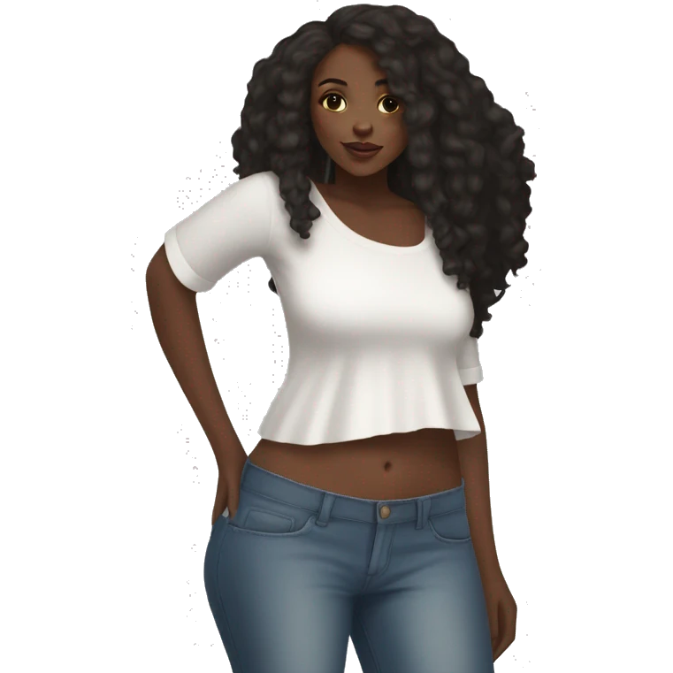 Black girl wearing a white crop top and low waisted flared jeans emoji