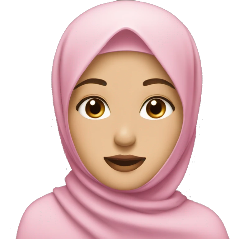 waving woman wearing hijab, brown eyes, fair skin, pink lips,    emoji