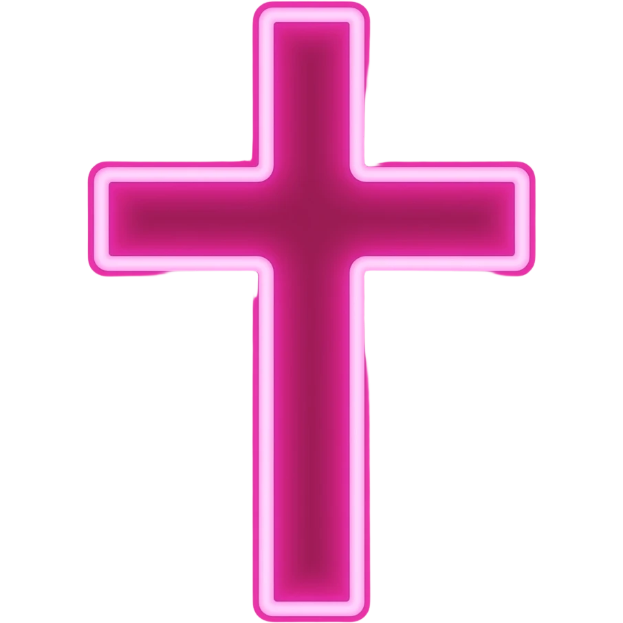 neon super glowing light cherry-colored pink christian cross longer emoji