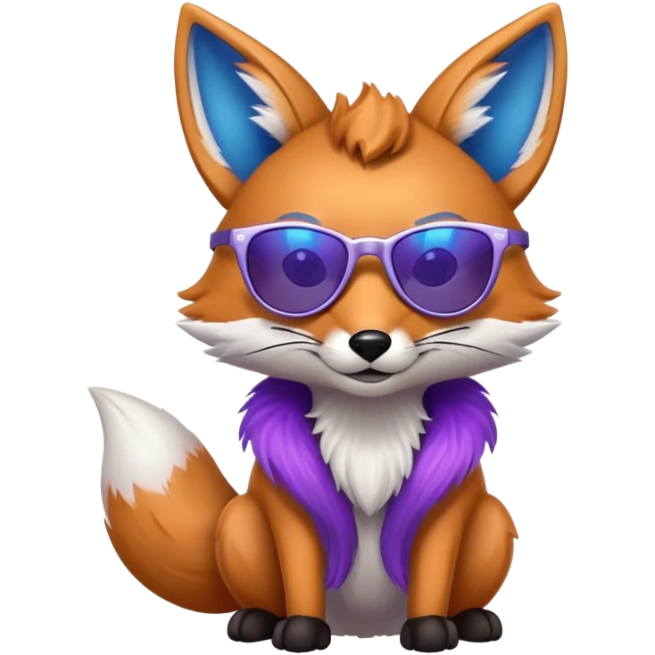 A cool fox with purple-blue fur, a glowing tail, a silver star on its forehead, and stylish sunglasses, looking confident emoji