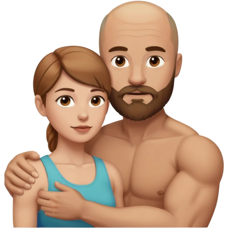 Beautiful light brown hair touching her muscular bald beard husband emoji