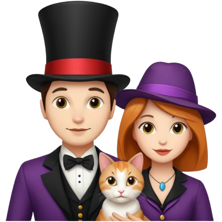 magician couple and their pet cat emoji