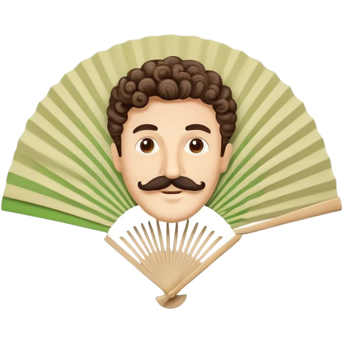 Paper hand fan with Italian man face with curly mustache printed on the fan surface emoji