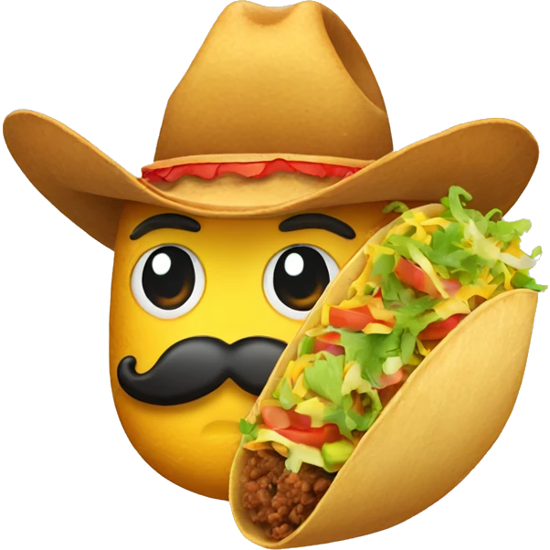 Taco with big mustache and eyes and cowboy hat emoji