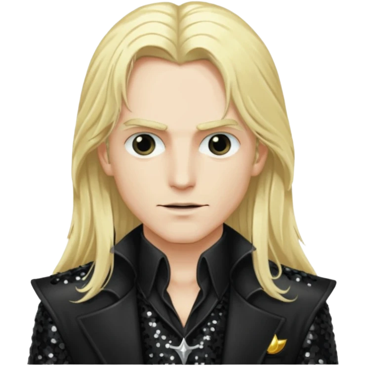 Alucard with long blonde hair, black sequin outfit emoji