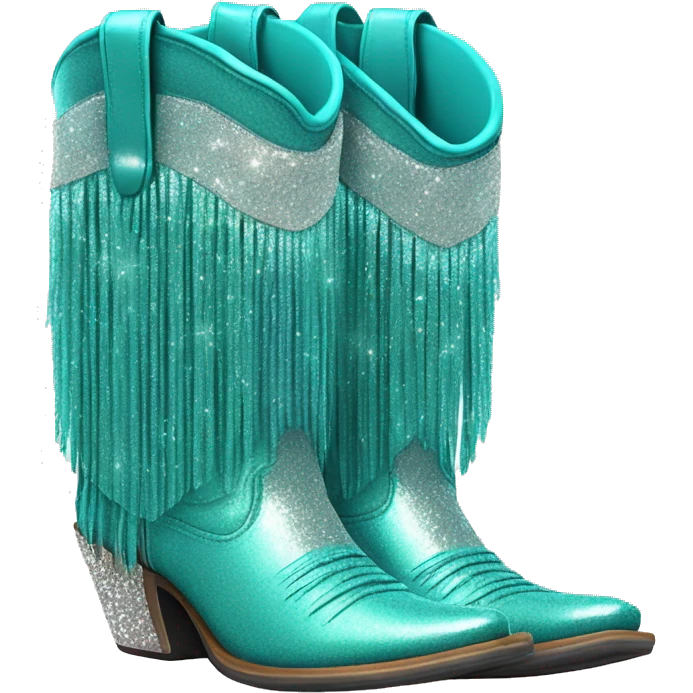 Realistic turquoise fashion cowgirl boots with sparkly shiny glitter fringe on them. emoji