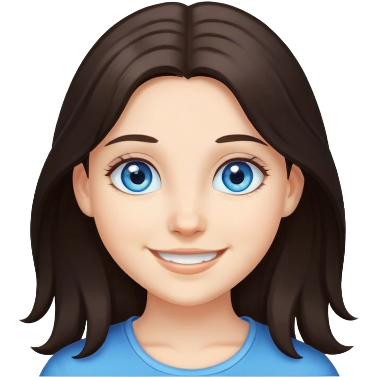 smiling girl with blue eyes long dark brown hair  emoji