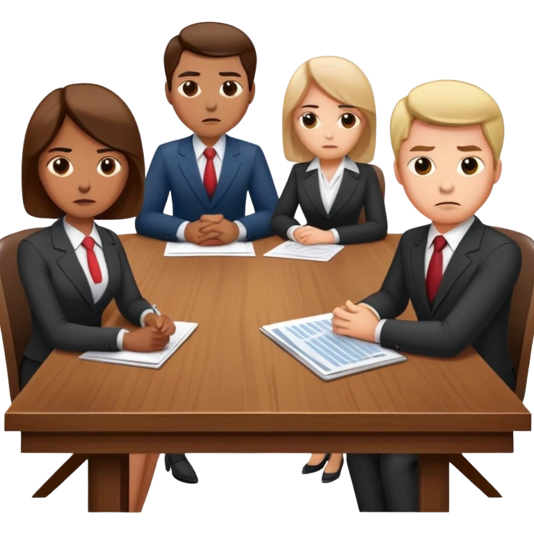 business people sitting around a table disappointed with my work. emoji