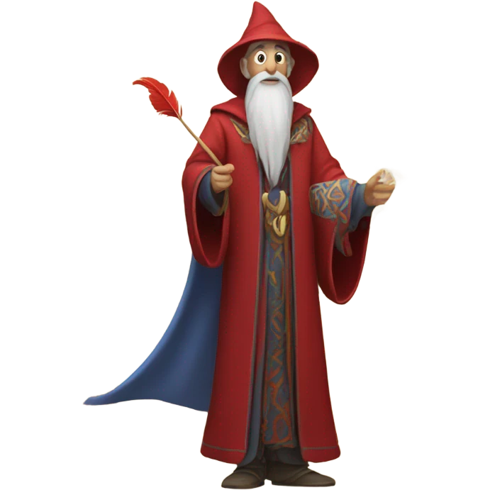 wizard holding a red feather emoji
