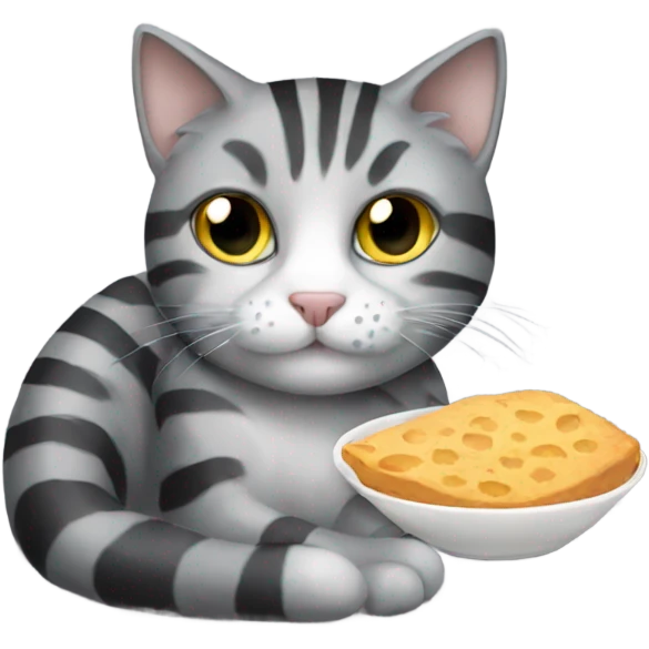 Grey cat black stripes eating food emoji