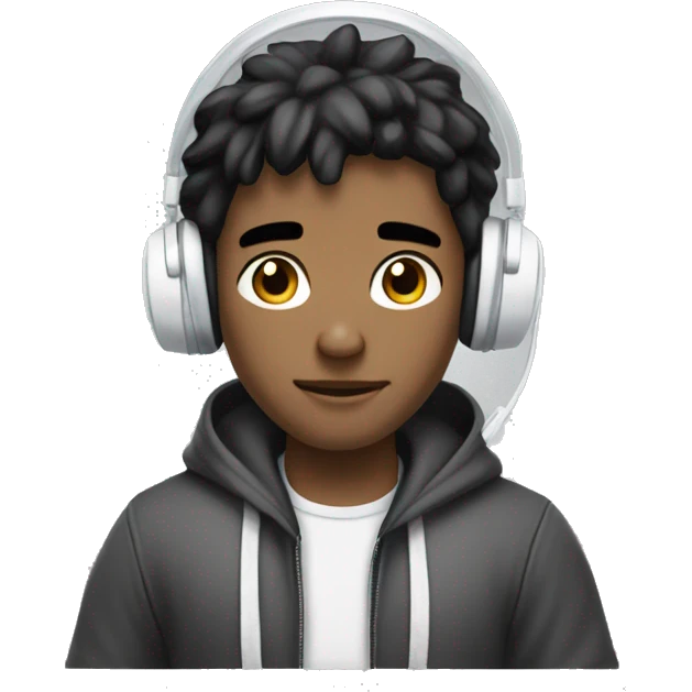 gamimg guy with white headset and controler wearing a hoodie and black hair brown skin emoji