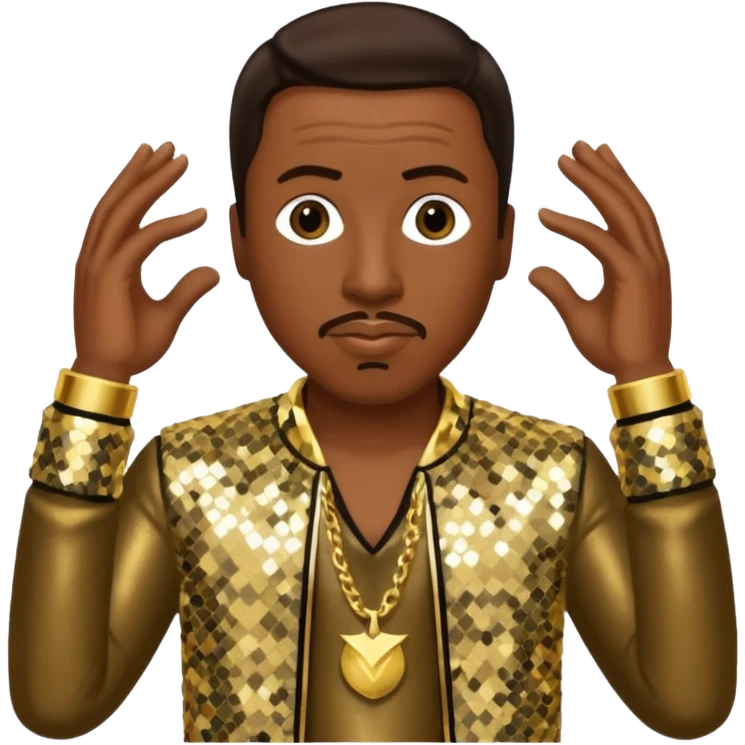MC Hammer with dark brown hair, gold sequin outfit emoji
