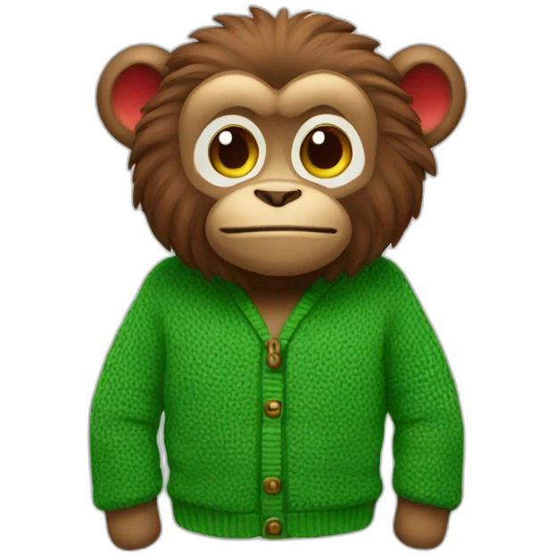 Un singe avec un pull rouge et vert emoji